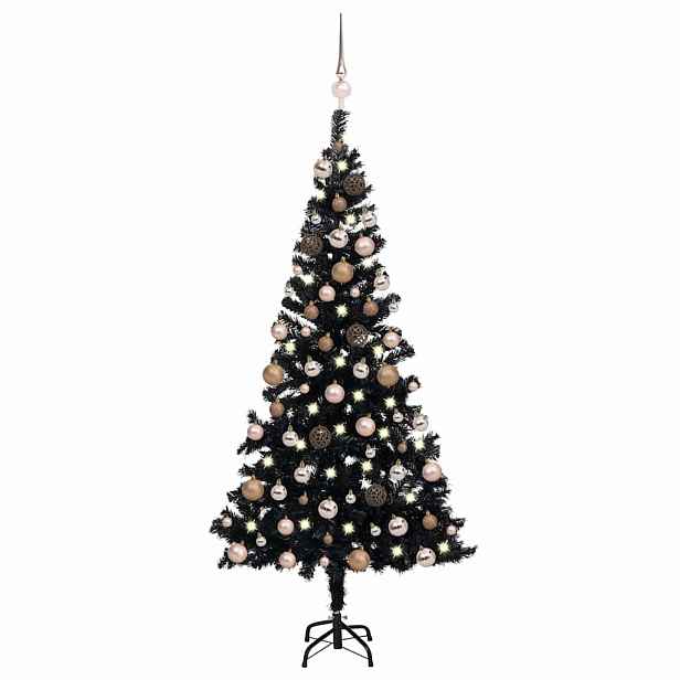 vidaXL Umělý vánoční stromek s LED a sadou koulí černý 120 cm PVC
