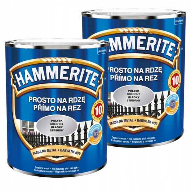Hammerite Barva Na Kov 5L Přímo Na Rez Lesklá Stříbrná Set 2x2,5L