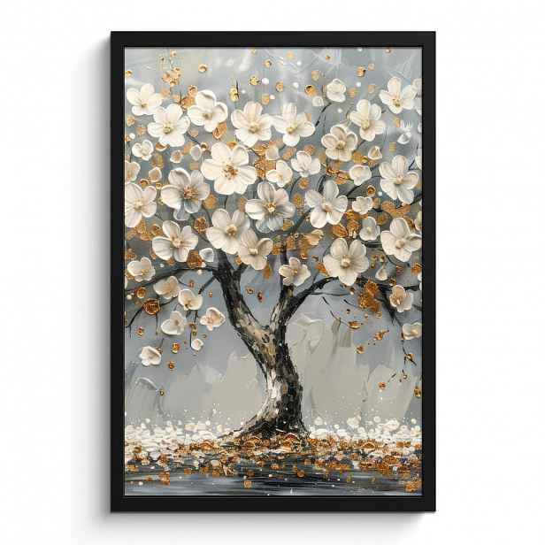 MuchoWow PLAKÁT V RÁMU Strom - Květiny - Bílá - Příroda - Umění 40x60 cm