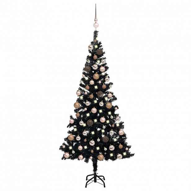 vidaXL Umělý vánoční stromek s LED a sadou koulí černý 150 cm PVC