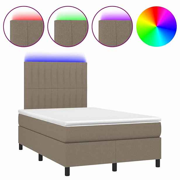 vidaXL Box spring postel s matrací a LED taupe 120 x 200 cm textil