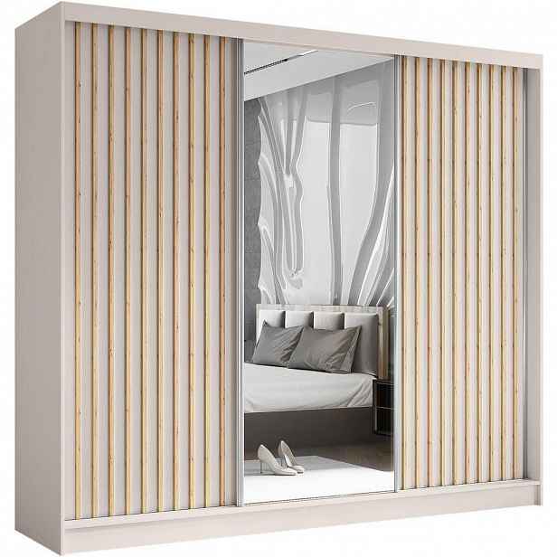 Beautysofa SKŘÍŇ s posuvnými dveřmi Helix 240/216/61 kašmír + dub Artisan
