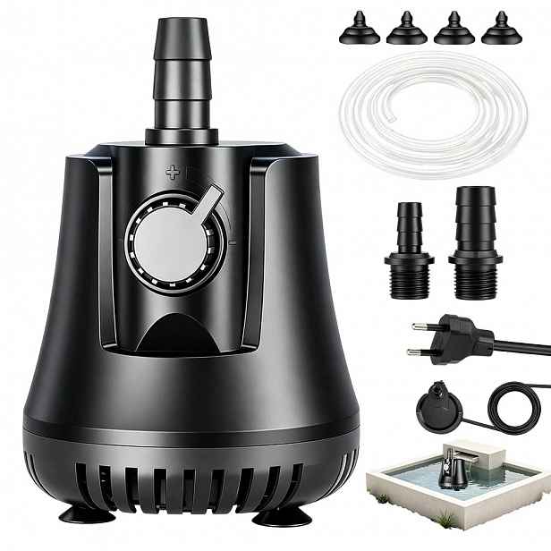 Čerpadlo Se Spodním Přívodem 1500 L/h 25 W 1,8 M Pro Nízkou Hladinu Vody, Černé