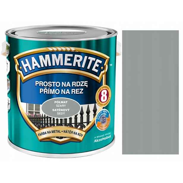 Hammerite Přímo Na Rzi, Polomatná Šedá Barva 2,5 L