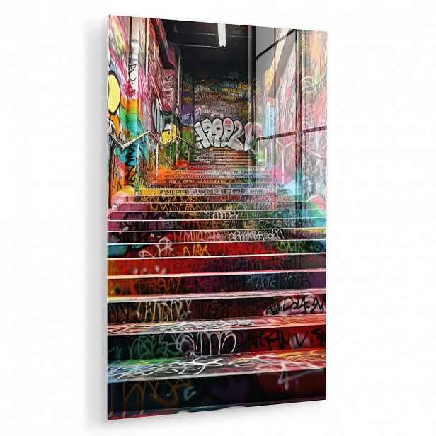 MuchoWow OBRAZ NA AKRYLOVÉM SKLE Schody - Graffiti - Barvy - Umění 60x90 cm