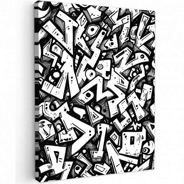 MuchoWow OBRAZ NA PLÁTNĚ Tvary - písmena - graffiti - černá 60x80 cm