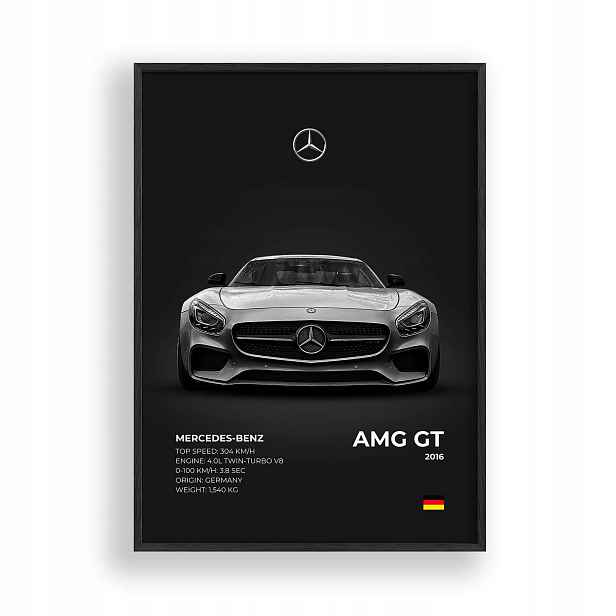 Obraz Mercedes Amg Gt Plakát Rámeček Dřevěný Černý 30x42 cm