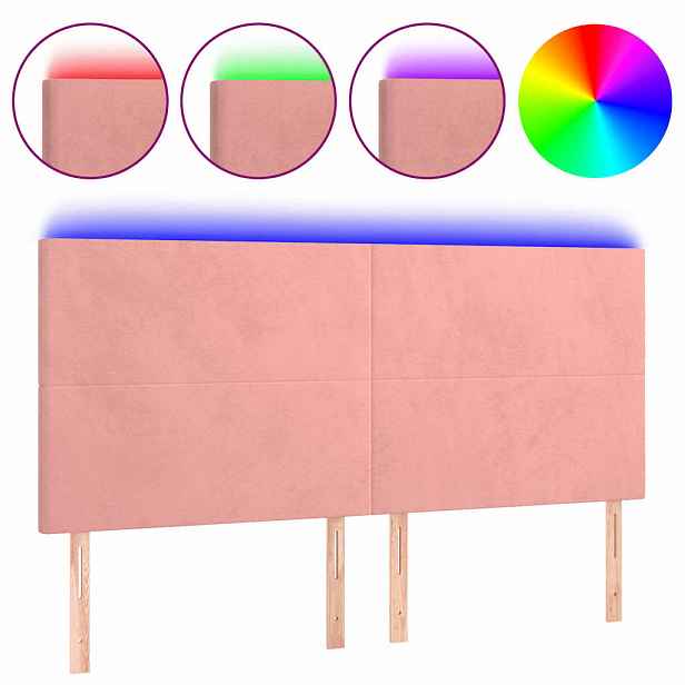 vidaXL Čelo postele s LED růžové 160x5x118/128 cm samet