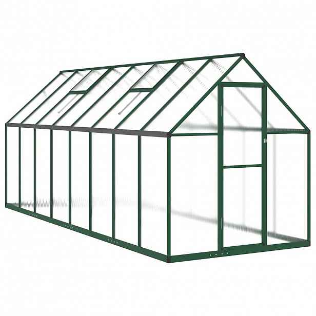 vidaXL Skleník s podkladovým rámem zelený 445 x 169 x 195 cm hliník