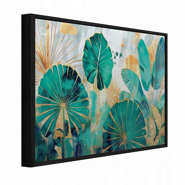 Wallarena ZARÁMOVANÉ obrazy listy džungle zelená 120x80 cm