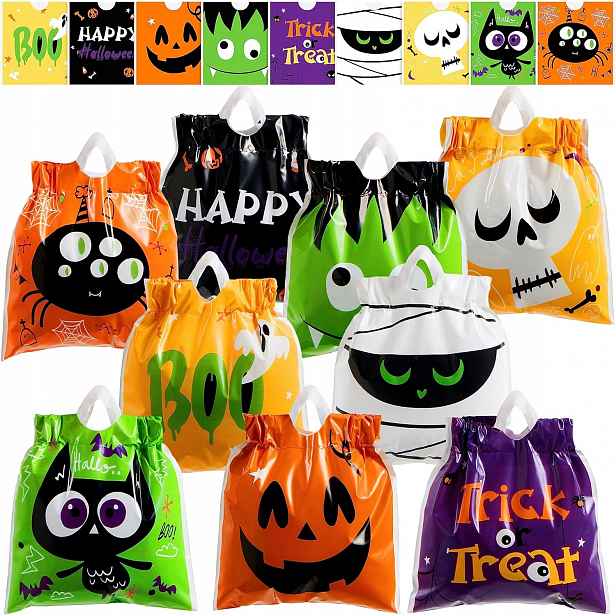 108 halloweenských sáčků ks stahovací šňůrkou s 9 motivy postaviček