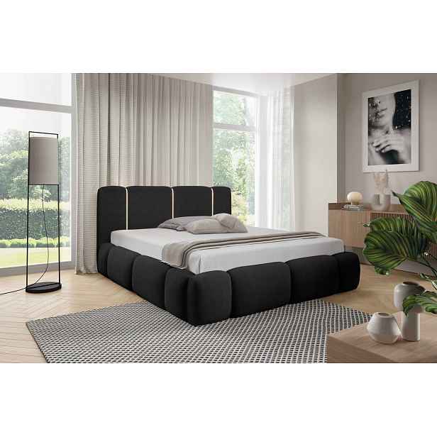 Čalouněná postel 180x200 BOHDANA s LED osvětlením - černá