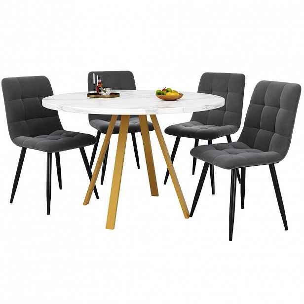 FLIEKS JÍDELNÍ SET 5D Kulatý 80cm Bílý Mramor Šedý samet