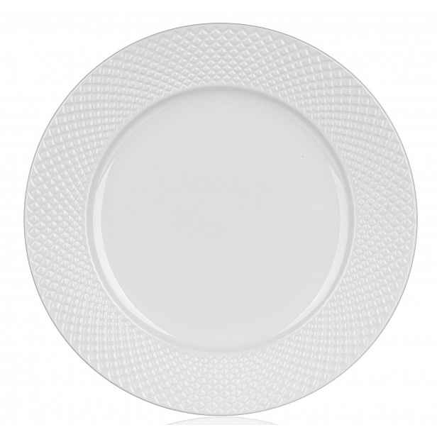 Mělký talíř Diamond Line, bílý s reliéfem