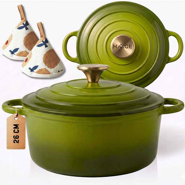 Hrnec Hrnec 5 L Smaltovaná Poklice Olivový Plyn/indukce Trouba 26 CM