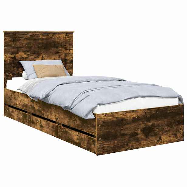 vidaXL Rám postele s čelo Kouřový dub 90 x 190 cm Inženýrské dřevo