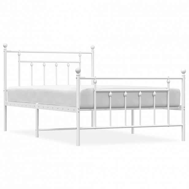 vidaXL Kovový rám postele s hlavovým a nožním čelem bílý 100 x 200 cm