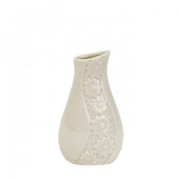 Váza porcelánová zkosená s květy 13cm bílá