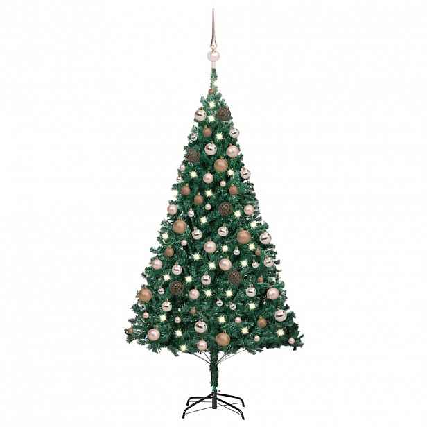 vidaXL Umělý vánoční stromek s LED a sadou koulí zelený 150 cm PVC