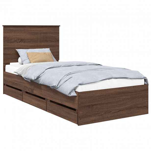 vidaXL Rám postele se zásuvkou Hnědý dub 90 x 190 cm Inženýrské dřevo