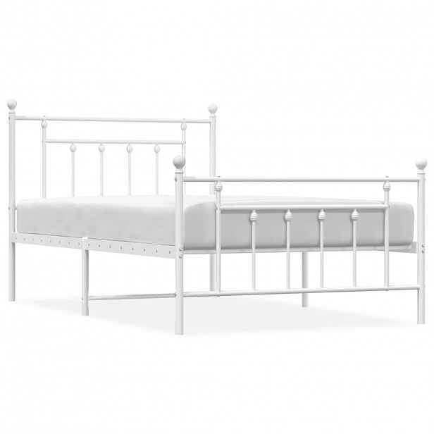 vidaXL Kovový rám postele s hlavovým a nožním čelem bílý 107 x 203 cm