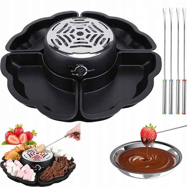 4 vyjímatelné elektrické podnosy Fondue s regulací teploty pro čokoládu