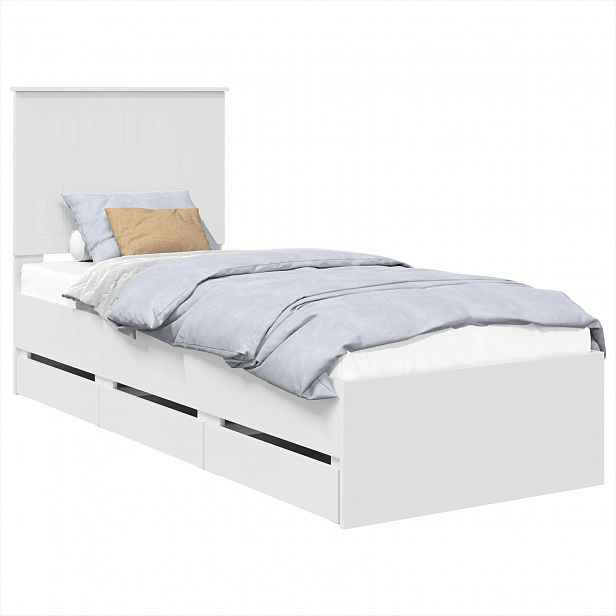 vidaXL Rám postele se zásuvkou Bílá 75 x 190 cm Inženýrské dřevo