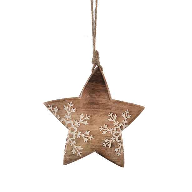 4Home Dekorace z mangového dřeva Snowflake Star, 20 cm