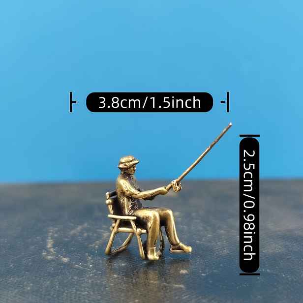 TEMU Mosazná rybářská figurka , sběratelský model figurky, mikro písečnou desku, mikro krajinu, malý muž, krajinářská figurka, rybářský mistr,