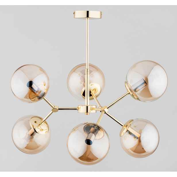 Alfa Závěsná lampa Zlatá Sklo Jantar 6xE14 Moderní Foton