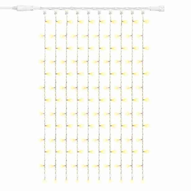 Easy Fix LED světelný závěs venkovní, 100 × 150 cm, teple bílá s FLASH, 150 diod, bílý kabel, IP67, prodlužovací