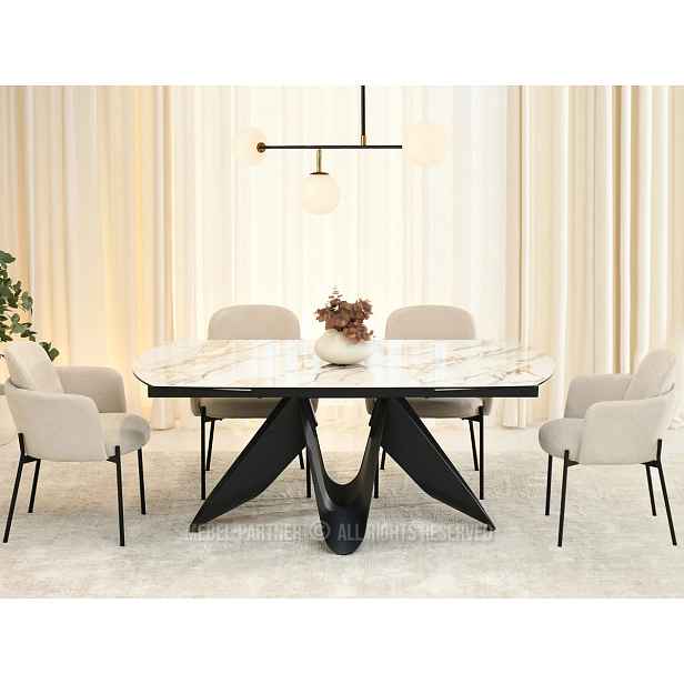 Elegantní rozkládací stůl 180(260)x98 CANO - béžový mramor / černý