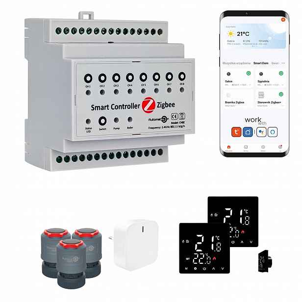 Sada pro podlahové vytápění Zigbee Tuya CH8Z 3 pokojů s termostatem Std černá