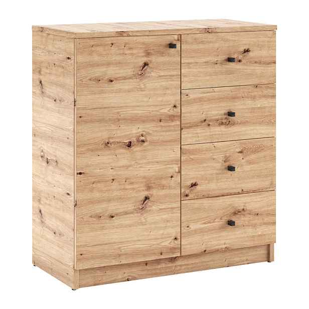 MASSENO KOMODA NATURIO, 80/87/40 cm se 4 zásuvkami, počet dvířek: 1, dub Artisan