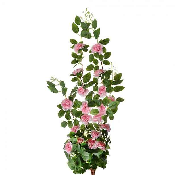 Zelená umělá větvička růže s růžovými květy - 25*15*87 cm Clayre & Eef