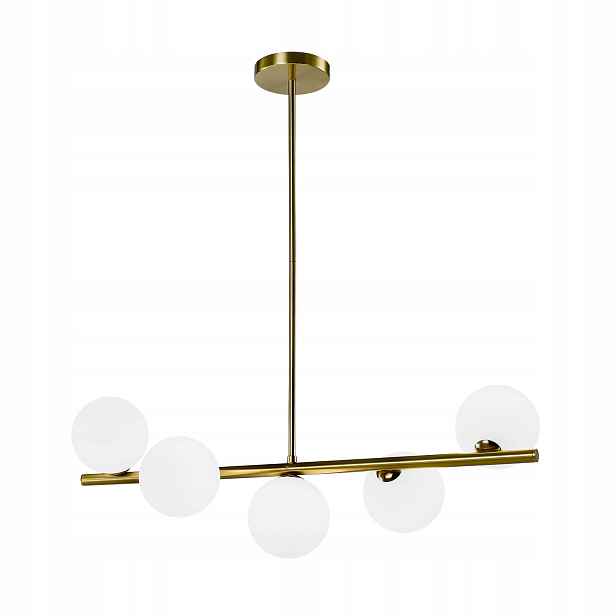 Elegantní Zlatý Lustr Závěsná lampa Bílé skleněné stínítko 5xG9 do obývacího pokoje