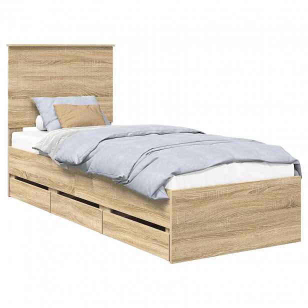 vidaXL Rám postele se zásuvkou Sonoma dub 75 x 190 cm Inženýrské dřevo