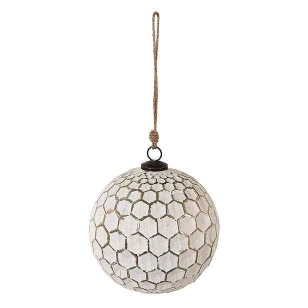 Bílá antik skleněná koule Hexagon white XL - Ø 20*20 cm Clayre & Eef