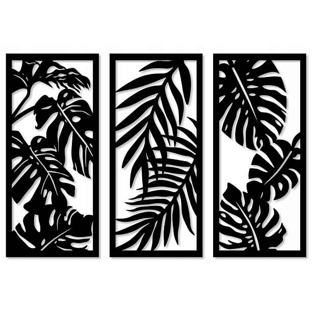 Obraz Ažurový Nástěnná Dekorace 3D listy monstery panel triptych 90x135cm