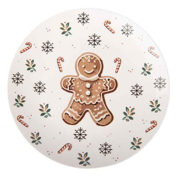 Porcelánový dezertní talířek s perníčkem Gingerbread Magic - Ø 20*2 cm Clayre & Eef
