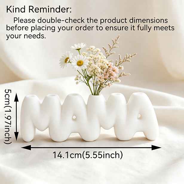 TEMU Váza ve tvaru písmene "MAMA", materiál, kreativní dekorace na Den s 6 otvory pro aranžování květin, ideální hřejivý dárek pro maminku,