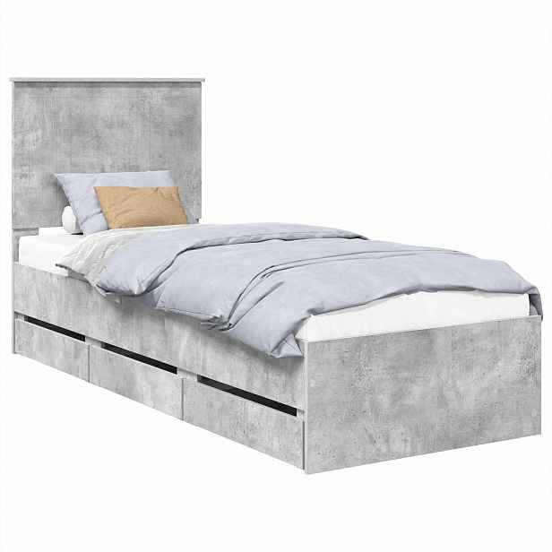 vidaXL Rám postele s čelo Betonově šedá 75 x 190 cm Inženýrské dřevo