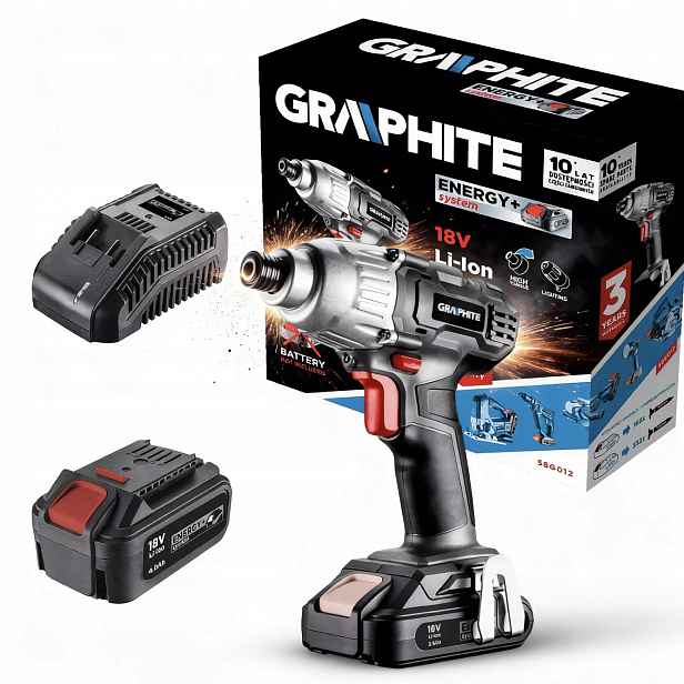 Akumulátorový rázový utahovák 180Nm baterie 4Ah nabíječka Graphite