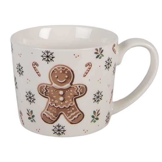 Bílý porcelánový hrnek s perníčkem Gingerbread Magic - 12*8*7 cm / 275 ml Clayre & Eef