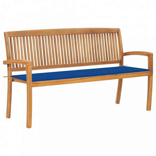 Zahradní lavice teak / látka Tmavě modrá