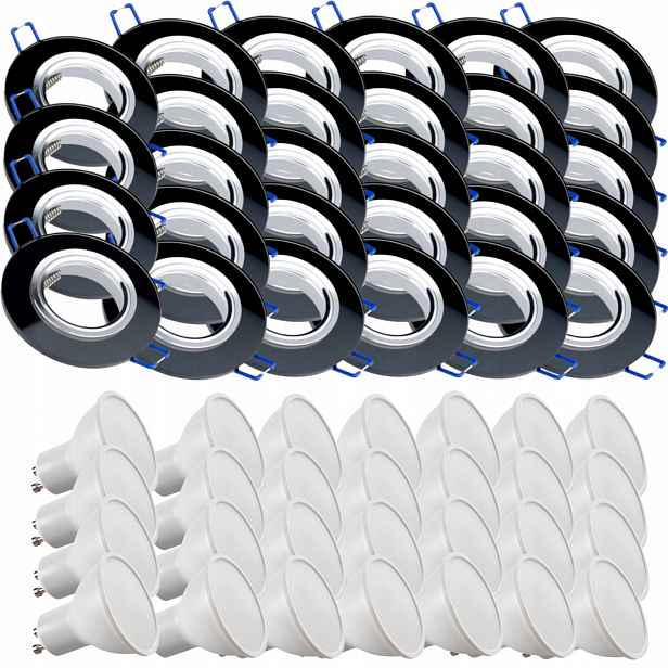 29x Černá Stropní Lampa Halogenová Objímka Sklo Led Žárovky 1.5W