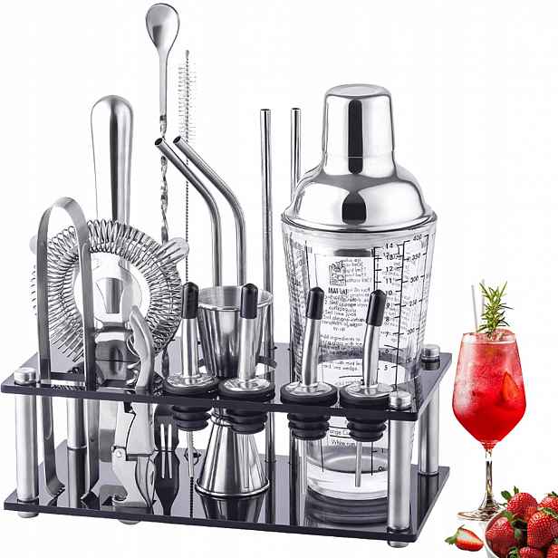 Barmanský set 17 Ks Shaker Odměrka Lžíce Tlouček na nápoje Koktejly 400 ml