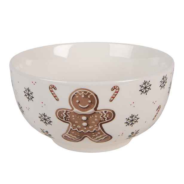 Bílá porcelánová miska s perníčkem Gingerbread Magic - Ø 14*7 cm / 500 ml Clayre & Eef
