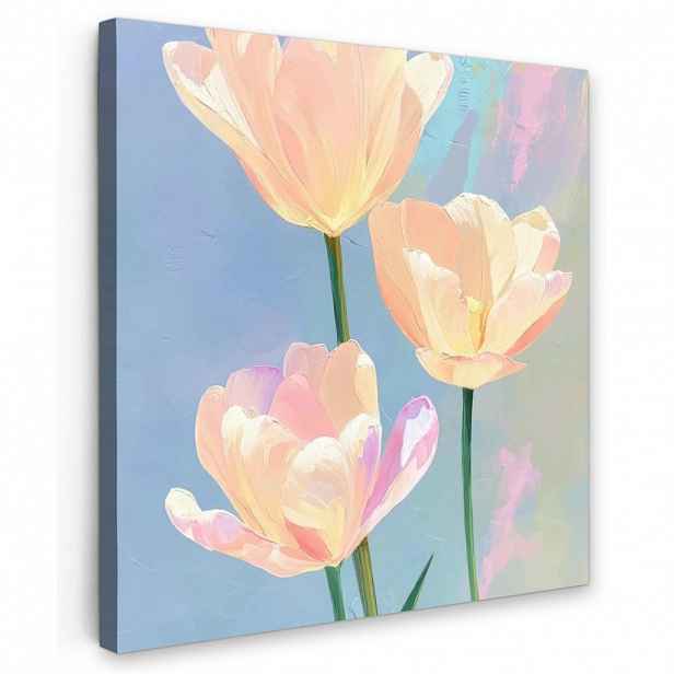 MuchoWow OBRAZ NA PLÁTNĚ Tulipány - růžové akcenty - modré 50x50 cm