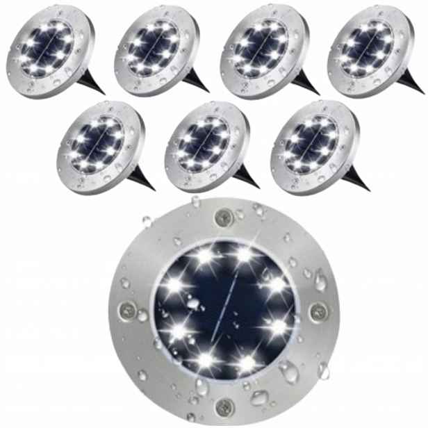 Solární Nájezdové Led Lampy Zapichovací Zahradní Zemní Lampy Disk x8 8 Ks